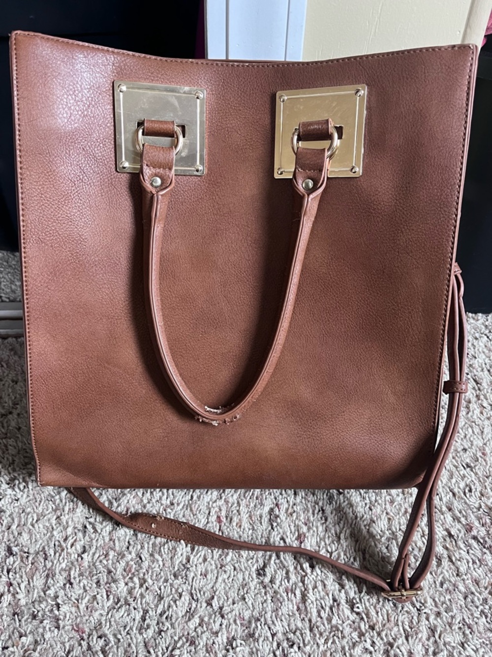 Madison West Brown Faux-Leather Tote with Gold Hardware